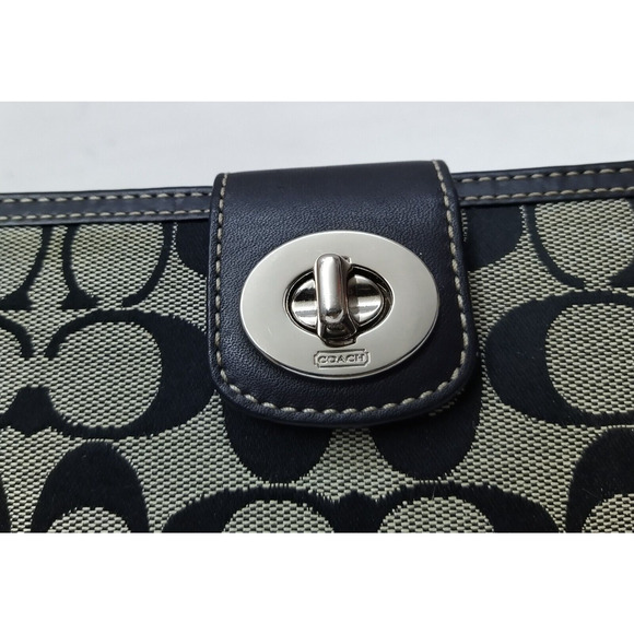 Coach Signature Canvas Leather Trim Turnlock Checkbook Credit Card Bifold Wallet - Picture 4 of 16